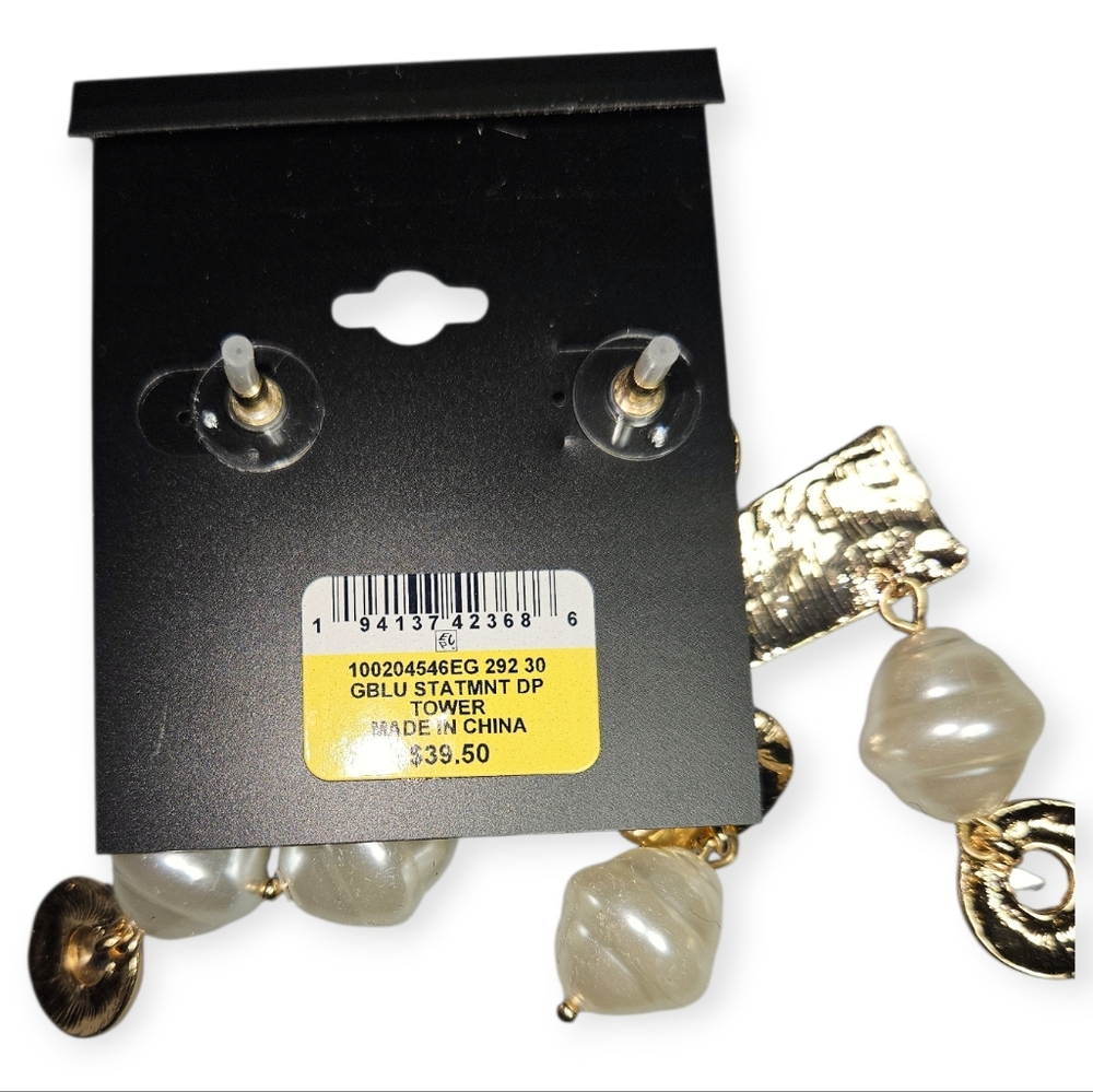 I.N.C. Mixed Stone & Pearl Statement Drop Earrings, Gold Tone, NWT - Picture 2 of 2